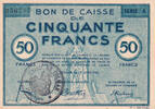 Frankreich 1940 50 Francs , Colmar Chambre de Commerce, serial A I / ST