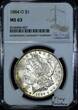 USA 1884-O Morgan Dollar NGC MS-63; Tiny Rainbow