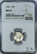 USA 1937 Mercury Dime NGC MS-65; P.Q. Original