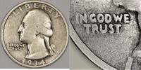 USA Doubled Die Obverse Washington Quarter; Nice Original VG  1934 