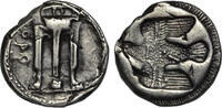 Bruttium, Kroton AR nomos c. 440 BC tripod/incuse eagle, struck over a Corinthian stater f. ss