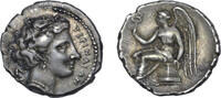 Bruttium, Terina AR drachm c. 300-256 BC nymph facing right/Victory seated left ss
