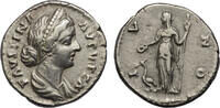 Roman Empire AR denarius c. AD 170-6 Faustina Junior, Juno, diademed bust, very rare ss
