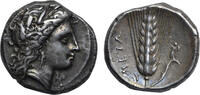 Lucania, Metapontion AR nomos 330 - 290 BC Demeter facing right/ear of barley, Nike ss