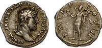 Roman Empire AR quinarius AD 120-1 Hadrian, Victory standing left with palm and wreath, as RIC 345 s