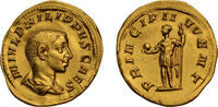 Roman Empire AV aureus c. AD 247-9 Philip II, Principi Ivvent, Philip standing left with globe and s