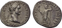 Roman Empire AR denarius AD 88-9 Domitian, Minerva standing left with thunderbolt, shield, spear ss