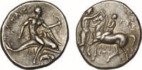 Calabria, Tarentum AR nomos c. 280 272 BC Phalanthus riding dolphin right/attendant crowning horse w