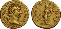 Roman Empire AV aureus AD 100 Trajan, Fortuna standing left with rudder and cornucopia f.ss