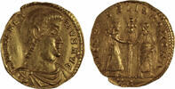 Roman Empire AV solidus Magnentius, Trier AD 353, Victoria and Libertas holding trophy s