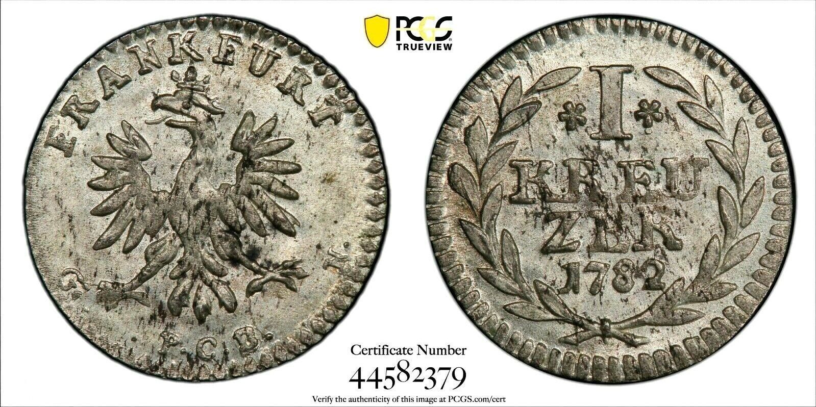 65 1 Kreuzer 1782 PCGS Frankfurt MS Silver Coin Germany State Rare Full 65-1-kreuzer-1782-pcgs-frankfurt-ms-silver-coin-germany-state-rare-full