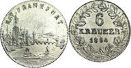 European Coins 6 Kreuzer Frankfurt 1854 Aunc Silver Coin City View Germany German State -