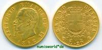 Italien 20 Lire Mz. T BN, Viktor Emanuel II. 1861-1878, 6,53 g/900 Gold, S39, winz. Kratzer, vz/Stg -