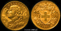 Schweiz Mzz. B, Vreneli, 6,44 g/900 Gold, S27, vz+ 20 Vreneli 1901 vz+