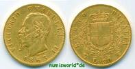 Italien 20 Lire Mz. T BN, Viktor Emanuel II. 1861-1878, 6,44 g/900 Gold, S40, ss/vz -