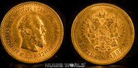 Russland Mzz. AG, St. Petersburg, Alexander III. 1881-1894, 6,44 g/900 Gold, F168, S181, ss 5 Rubel 1889 