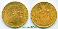 Belgien 20 Francs Leopold II. 1865-1909, 6,48 g /900 Gold, f. Stg -