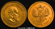 Russland Mzz. AG, St. Petersburg, Alexander III. 1881-1894, 6,45 g/900 Gold, F168, S181, vz 5 Rubel 1887 
