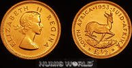 S&uuml;dafrika 1953 S&uuml;dafrika, 1953, 1/2 Pound, Queen Elizabeth II, RS: Sprin... 1163,00 EUR  zzgl. 25,00 EUR Versand