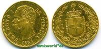 Italien 20 Lire Umberto I. 1878-1900, Rotgold, 6,45 g/900 Au, winz Rf., vz+ -
