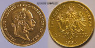 Österreich 4 Florin 4 Fl. - 10 Fr., Franz Joseph I. 1848-1916, 3,23 g/900 Gold, S625, KM2260, offizielle NP, Stg -