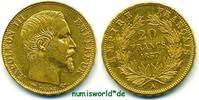 Frankreich 20 Francs Mzz. A, Napoleon III. 1852-1870, 6,44 g/900 Gold, S282, winz. Rf.,vz -