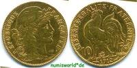 Frankreich 10 Francs Republik, Kopf der Marianne, 1870-1940, 3,24 g/900 Gold, berieben, ss/vz -