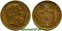 Belgien 20 Francs 1877 Leopold II. 1865-1909, 6,46 g/900 Gold, S25, vz+ vz+ 787,50 EUR  zzgl. 10,00 EUR Versand
