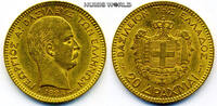 Griechenland 20 Drachmai Mz. A (Paris), Georg I. 1863-1913, 6,47 g/900 Gold, S9, ss+ -