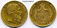 Belgien 20 Francs 1878 Leopold II. 1865-1909, 6,45 g/900 Gold, S26, f. Stg  827,40 EUR  zzgl. 10,00 EUR Versand
