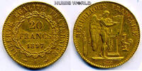 Frankreich Mzz. A, stehender Genius schreibt Verfassung, Randinschrift: DIEU PROTEGE LA FRANCE, 6,46 g/900 Gold, S448, ss/vz 20 Francs 1897 ss/vz