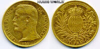 Monaco Mzz. A, Fürst Albert I. 1889-1922, 32,32 g/900 Gold, 15.000 Ex., S12, ss/vz 100 Francs 1901 ss/vz