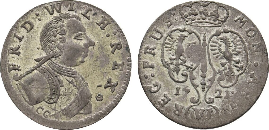 Brandenburg-Preußen 6 Gröscher 1721 CG Königsberg Friedrich Wilhelm I ...
