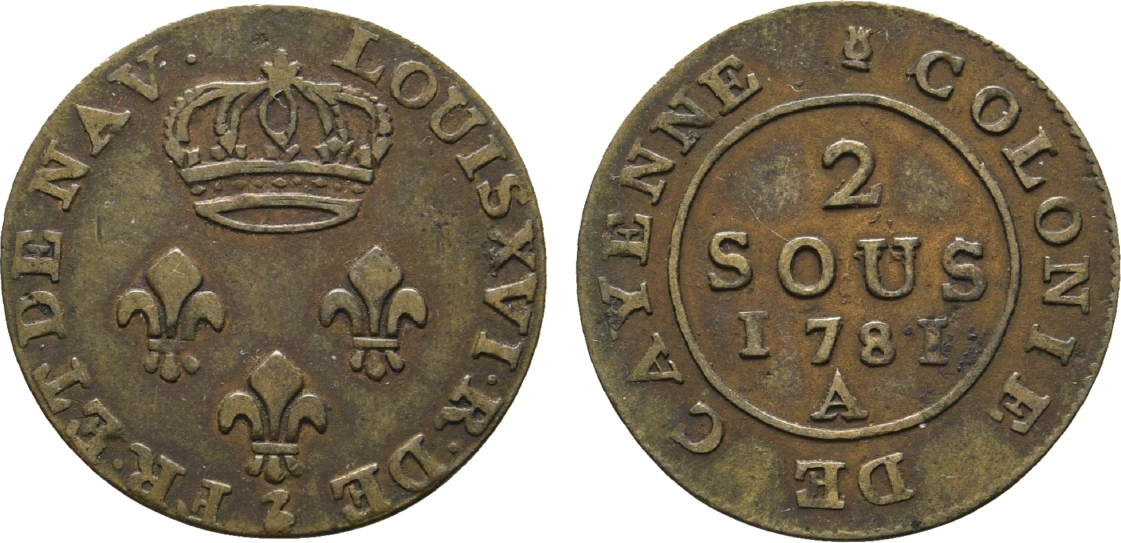 Französisch Guayana 2 Sous 1781 A Paris Louis XVI. 17741793 Sehr schön