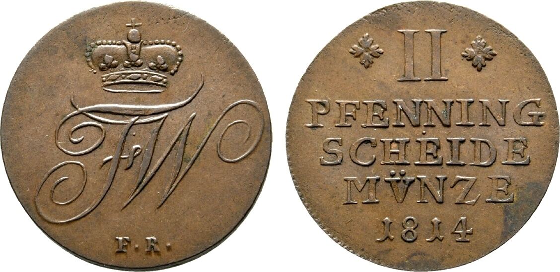 BraunschweigWolfenbüttel Cu 2 Pfennig 1814 FR Friedrich Wilhelm 1806