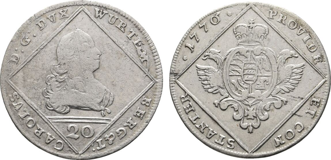 Württemberg 20 Kreuzer 1770 Stuttgart Karl Eugen 17441793 Etwas rauher