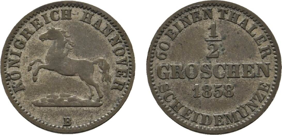 Braunschweig-Calenberg-Hannover 1/2 Groschen 1858 B Georg V. 1851-1866 ...