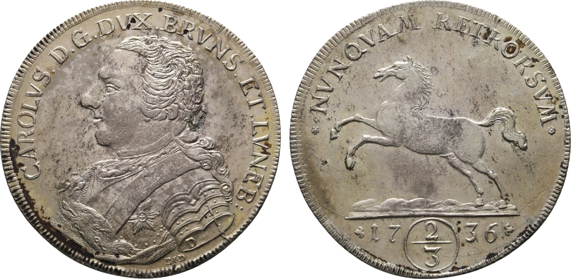 BraunschweigWolfenbüttel 2/3 Taler 1736 BID Braunschweig Karl I. 1735