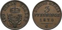 Brandenburg-Preußen Cu 3 Pfennig 1870 C Wilhelm I. 1861-1888 Sehr schön - vorzüglich