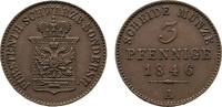 Schwarzburg-Sondershausen Cu 3 Pfennig 1846 A G&uuml;nther Friedrich Karl II.... 45,00 EUR  zzgl. 3,00 EUR Versand