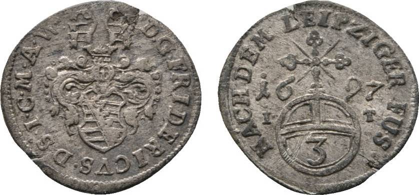 SachsenGothaAltenburg 3 Pfennig 1697 IT Gotha Friedrich II. 16911732
