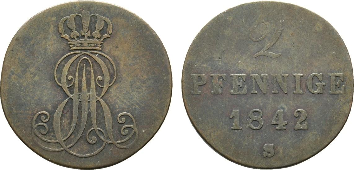 Braunschweig-Calenberg-Hannover Cu 2 Pfennig 1842 S Ernst August 1837 ...