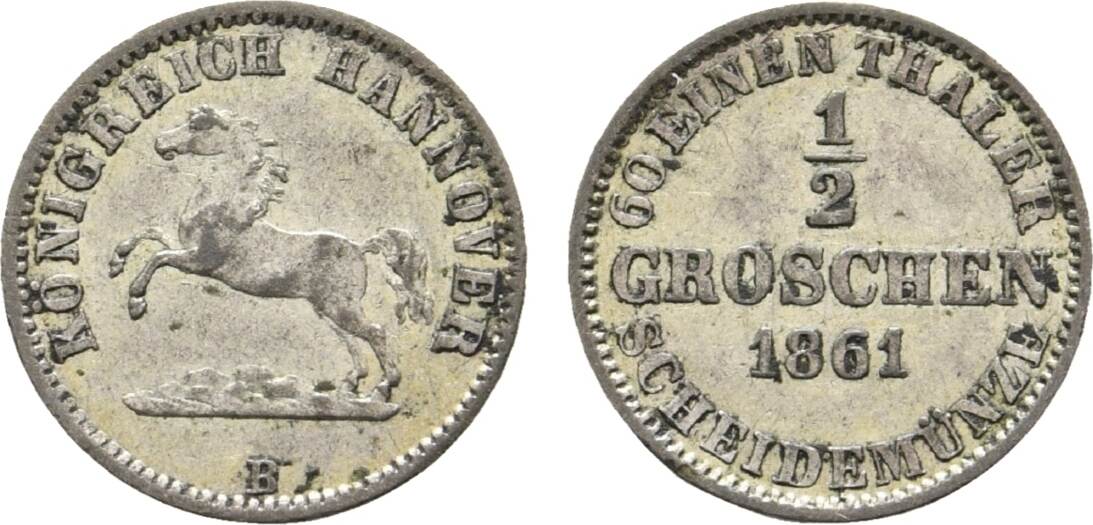 Braunschweig-Calenberg-Hannover 1/2 Groschen 1861 B Georg V. 1851-1866 ...