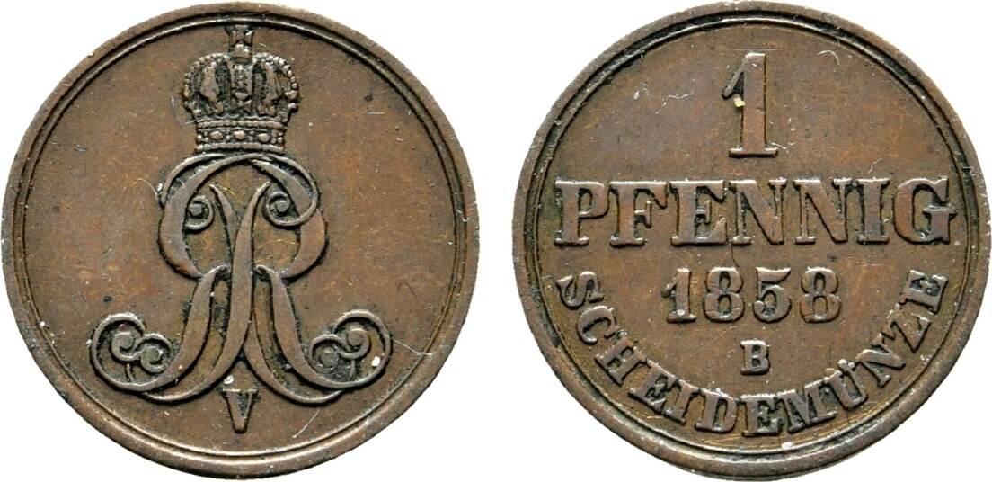 Braunschweig-Calenberg-Hannover Cu Pfennig 1858 B Georg V. 1851-1866 ...