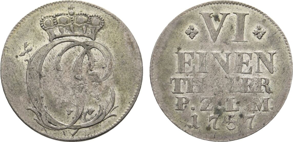 PfalzBirkenfeldZweibrücken 1/6 Taler 1757 Zweibrücken Christian IV