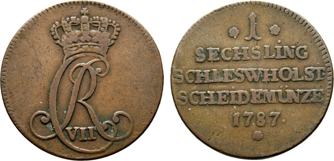 Schleswig-Holstein, Königliche Linie Cu Sechsling 1787 Altona Christian ...