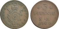 Cu 3 Pfennig 1760 Erfurt Mainz, Erzbistum Johann Friedrich Karl Graf von Ostein 1743-1763 Sehr schön