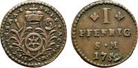 Cu Pfennig 1759 Erfurt Mainz, Erzbistum Johann Friedrich Karl Graf von Ostein 1743-1763 Sehr schön +