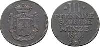 Waldeck Cu 3 Pfennig Georg Heinrich 1813-1845 -