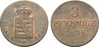 Sachsen-Albertinische Linie Cu 3 Pfennig Friedrich August II. 1836-1854 -